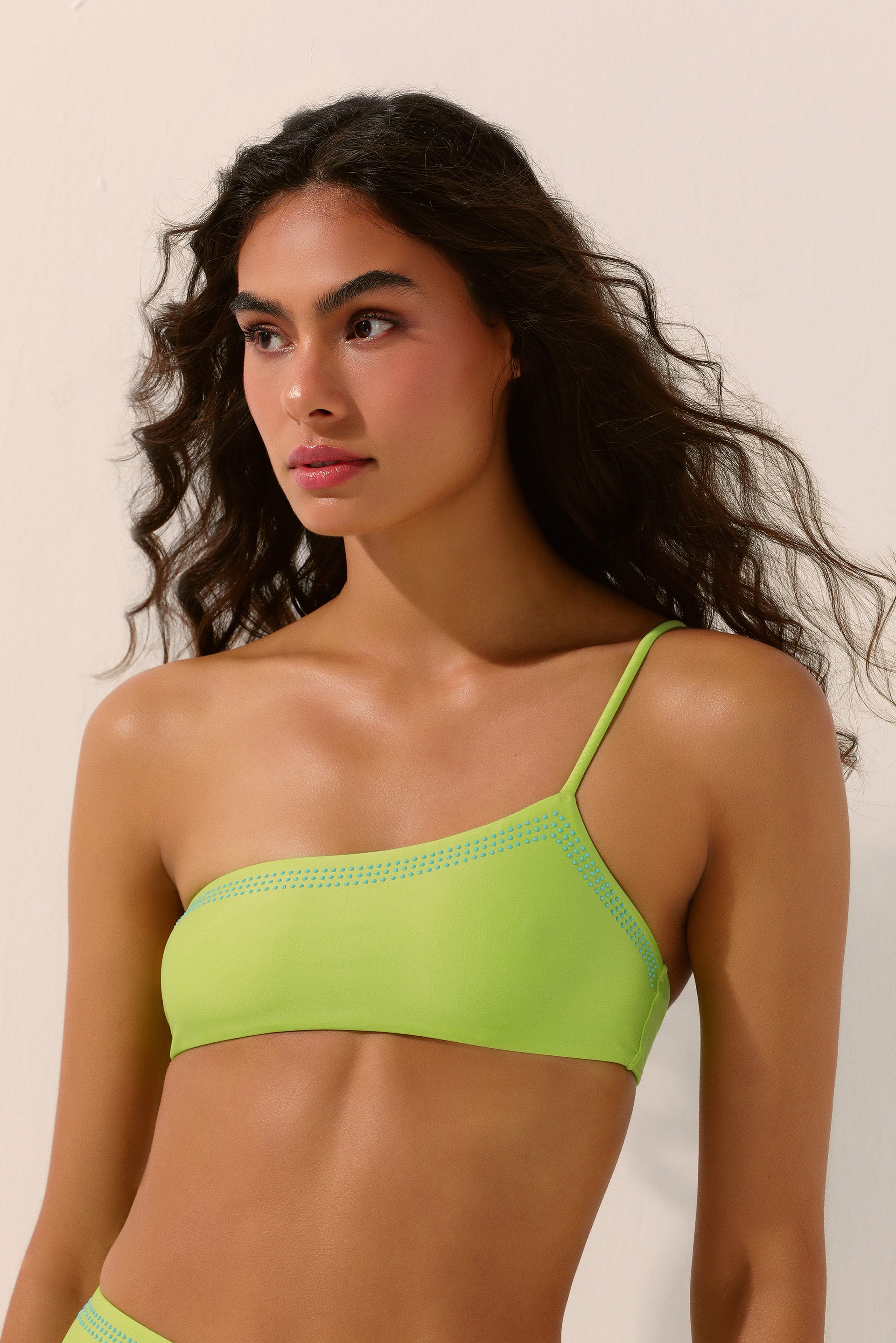 Lemon One-Shoulder Bikini Top With Crystals S1626B1444 - Product item main image