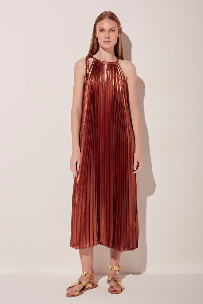 shiny midi dress 21Six KARLA SHINY SILK LAYERED MIDI DRESS