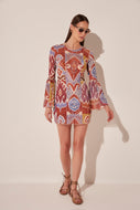 Ikat Color Oversized Long Sleeve Short Dress E4130A1943