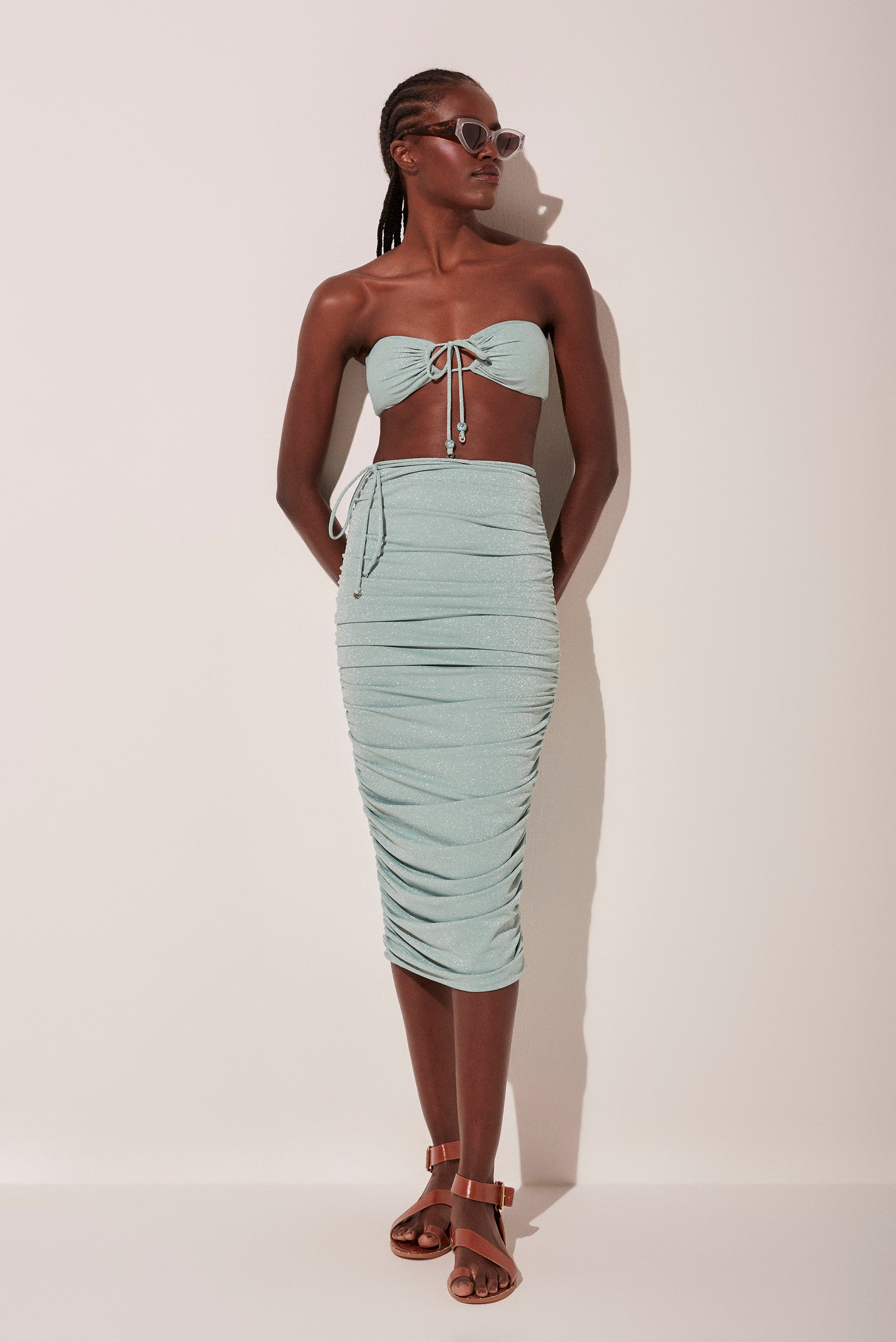 Celeste Ruched Midi Skirt With Ties E4460A1794 – Agua de Coco