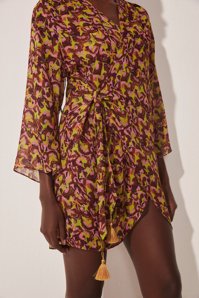 Pineapple Peel Short Shirt Dress With Ties E4610A1708
