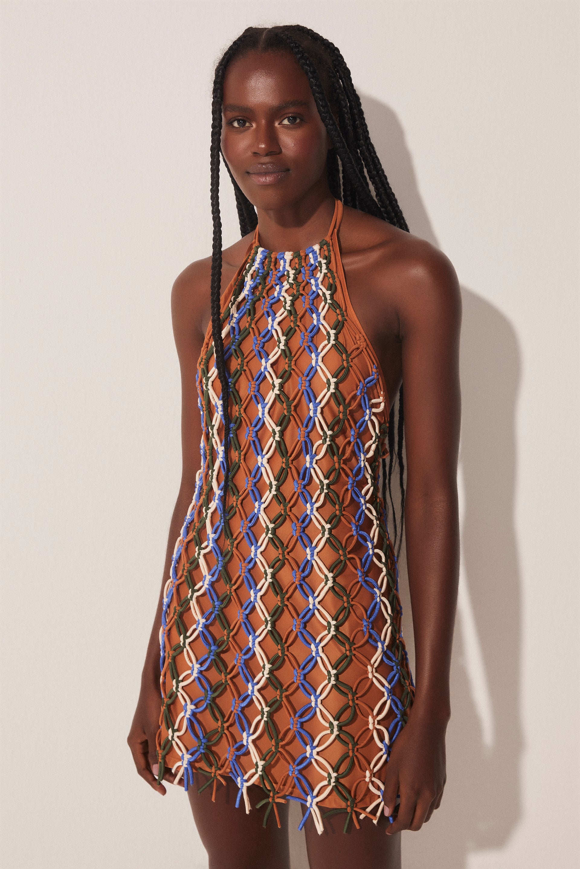 Tropical Mix Halter Top Short Dress With Macramé E4623A1651 - Product item main image