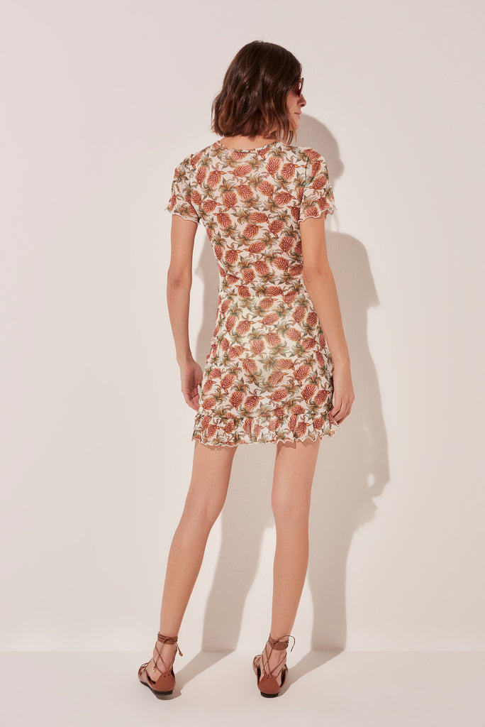 Pineapple Ruched Short Dress With  Ties E4653A1584