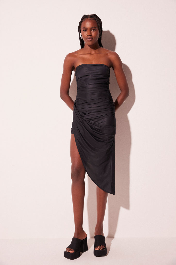 draped short dress Black draped mini dress