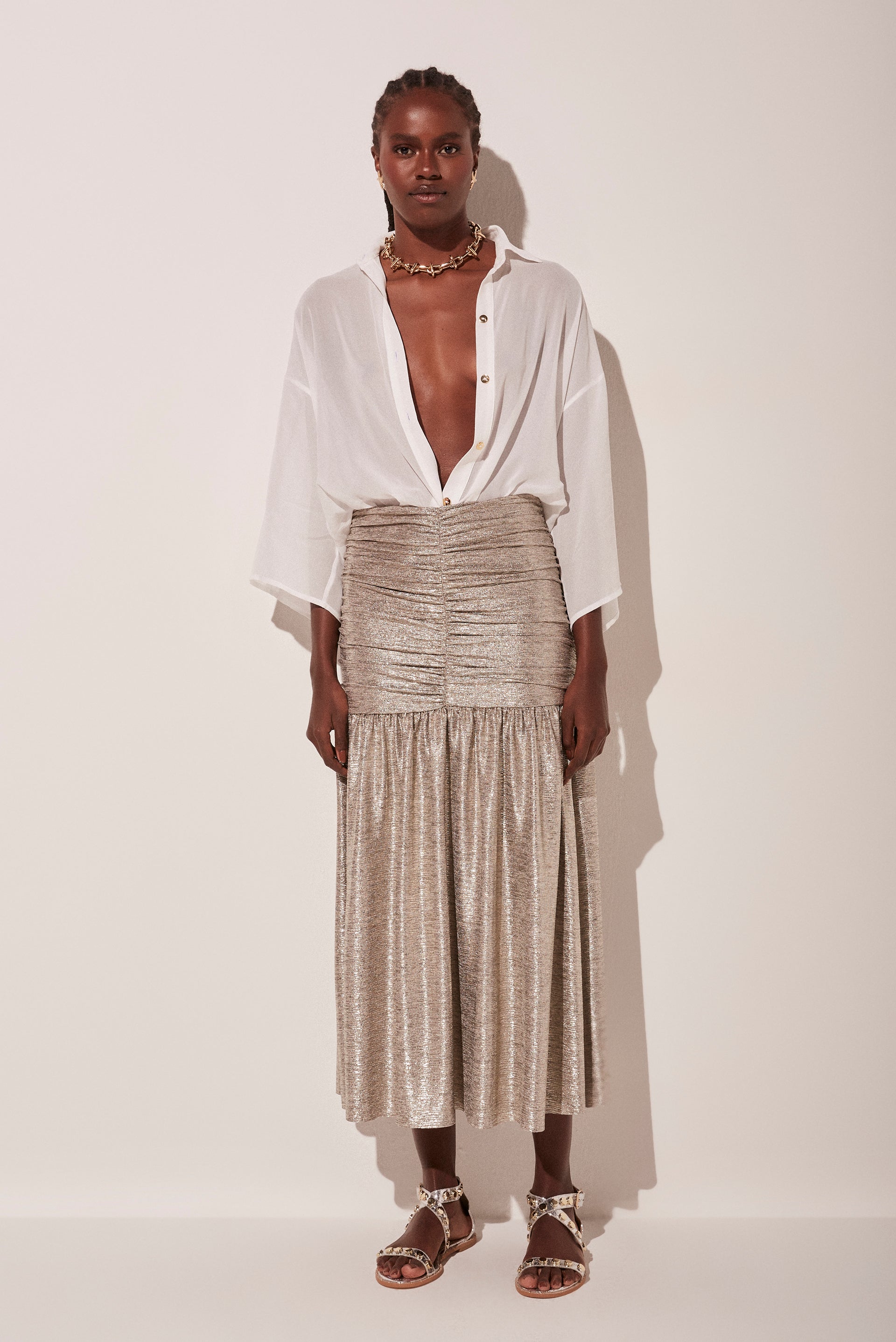 ★hai★ Milliback Ruched Ivory MILLIEIV Ruffle Ruched Maxi Dress Ivory - Luxe Maxi Dresses and Luxe