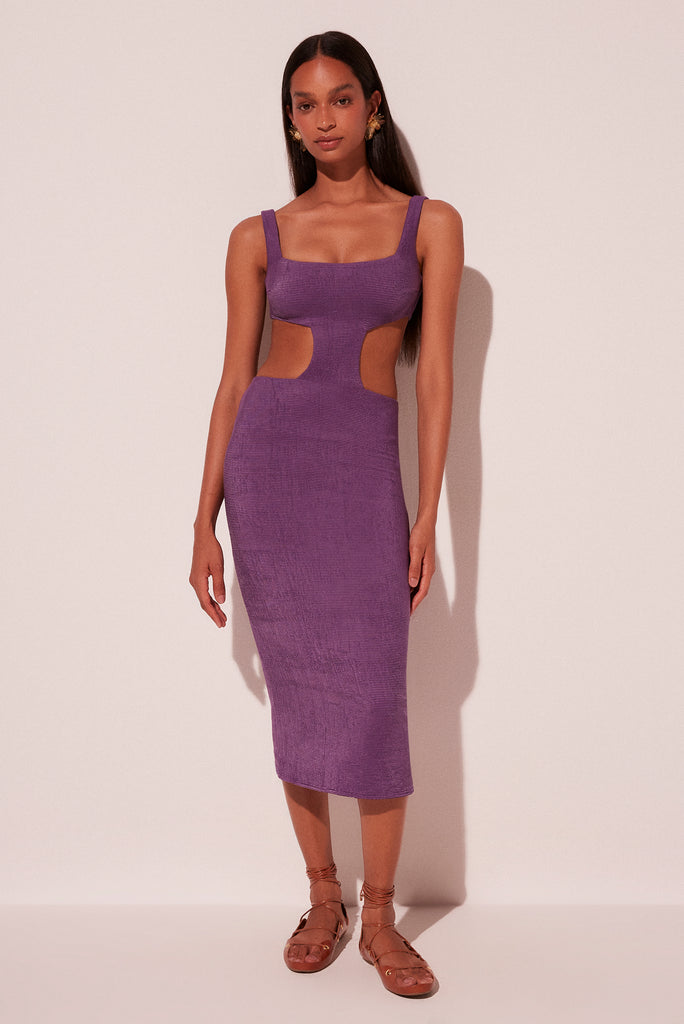 violet midi dress Rihoas V Neck Puff Sleeve Solid Cotton Button Front Ruched Flare Midi Dress, Purple / XL