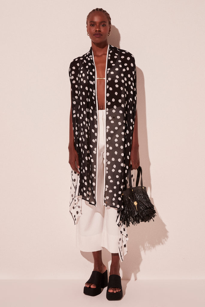 B&W Polka Dot Scarf Midi Cape E4900A2091 - Product item main image