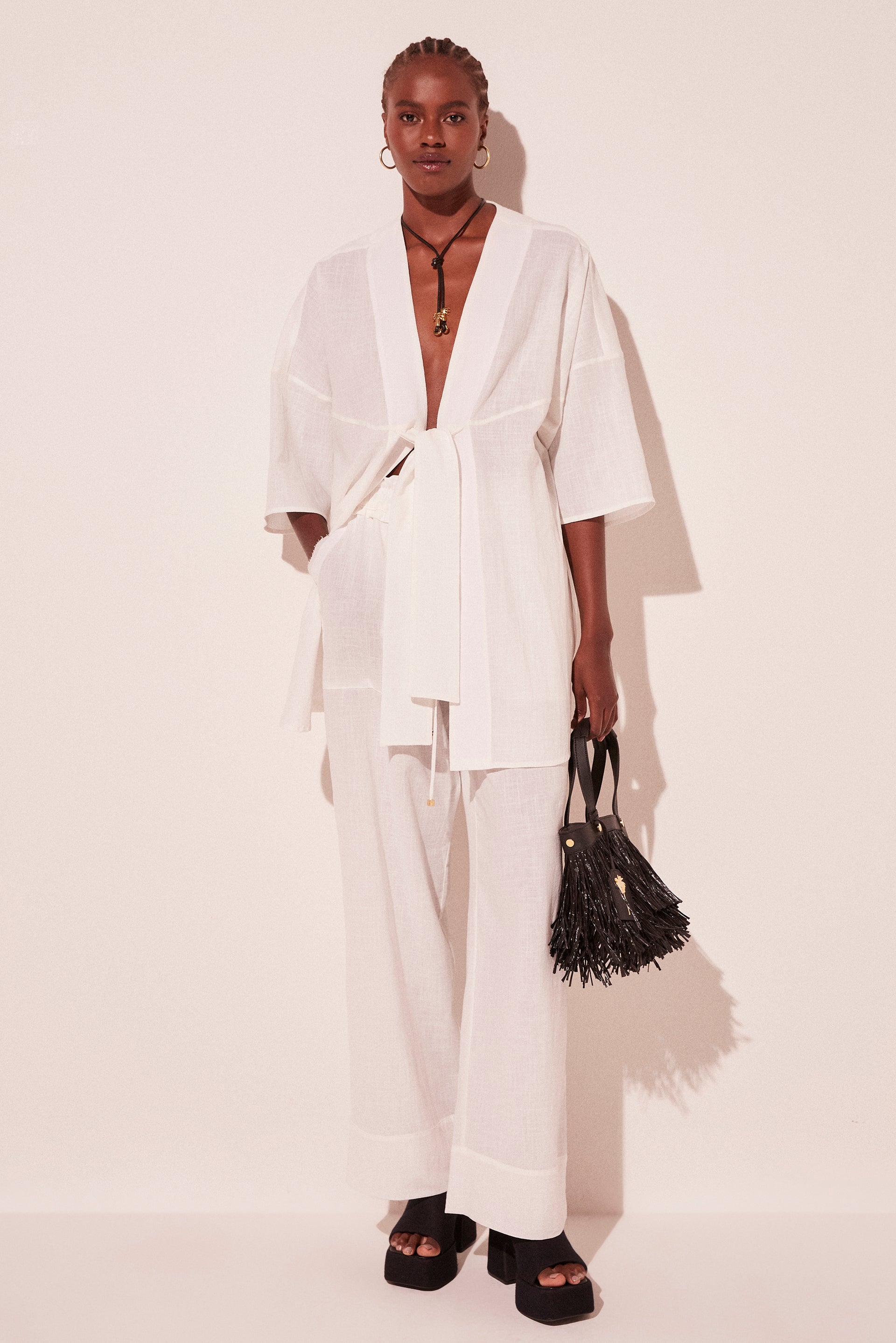Off White Pacific Short With Ties Kimono Cape E5204A2109 – Agua de