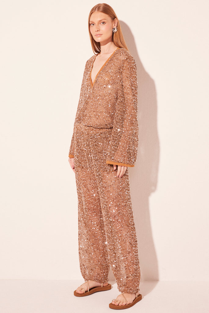 brown seaside view elastic waist straight leg pants e6321a2653 - Product item main image