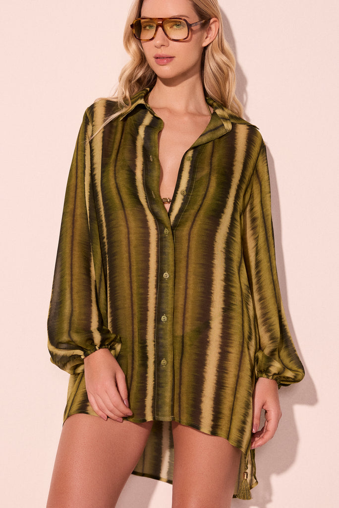 striped moss detailed short shirt dress e6442a2835