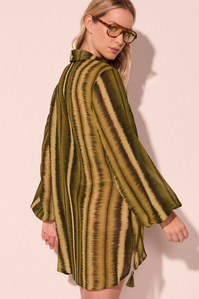 striped moss detailed short shirt dress e6442a2835
