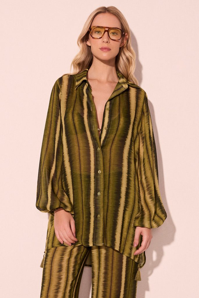 striped moss detailed short shirt dress e6442a2835