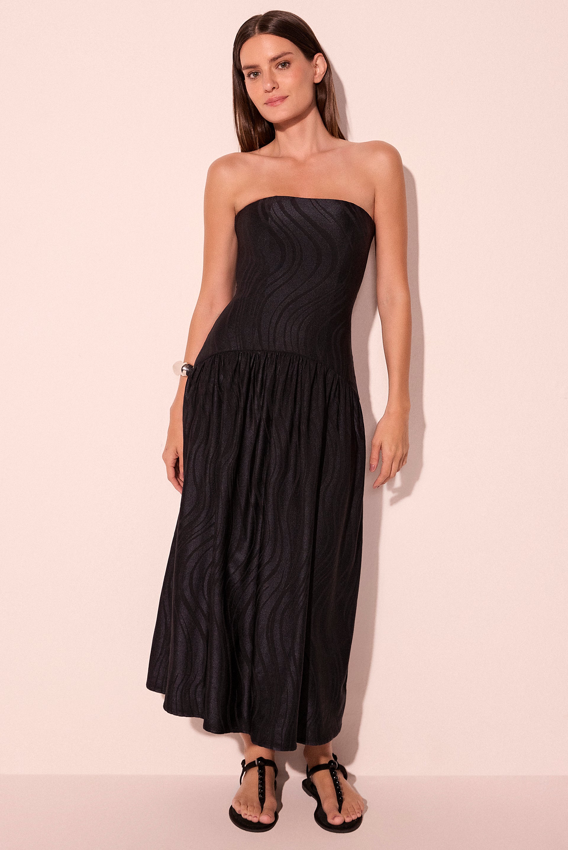 black glitter lace detail bandeau midi dress Black Sheer Disc Sequin Scarf Detail Bandeau Maxi Dress