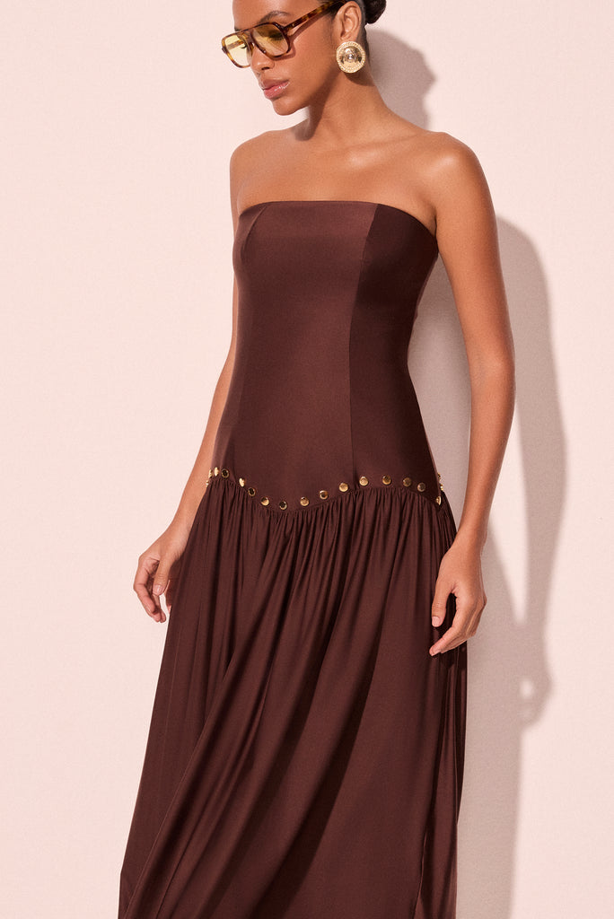 brown rivets detailed long dress e6493a2902