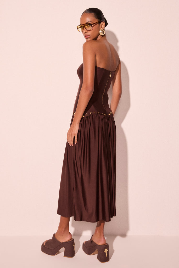 brown rivets detailed long dress e6493a2902