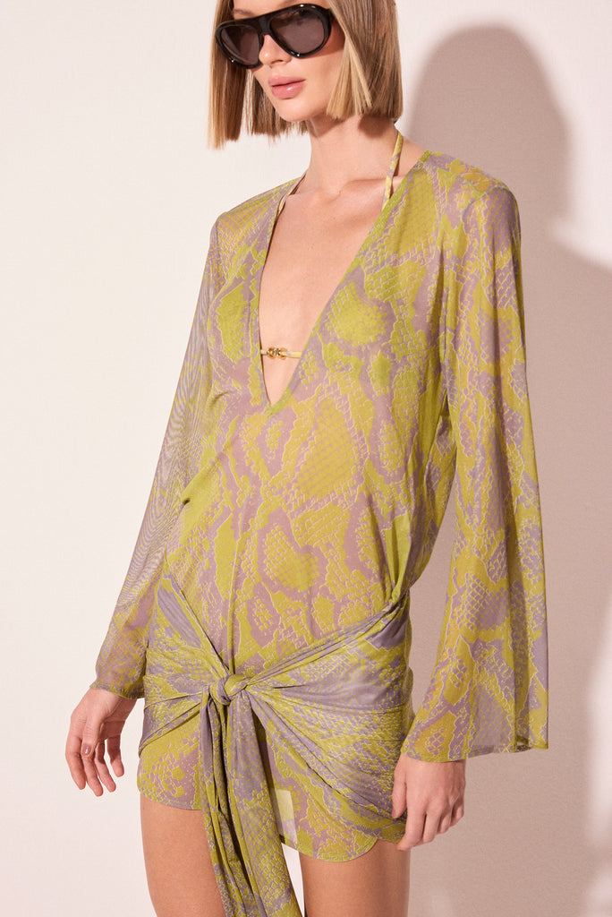 green snake with tying short dress  e6535a2927