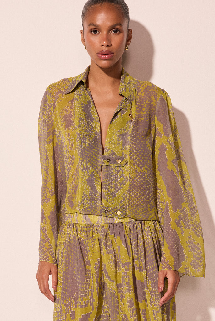 green snake flared long sleeve shirt e6543a2927