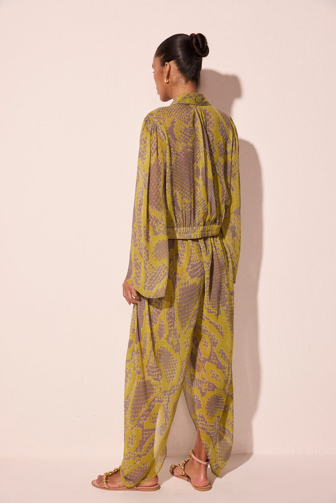 green snake flared long sleeve shirt e6543a2927