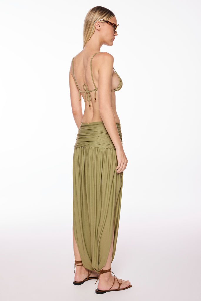 green yarae draped midi skirt e6553a2997