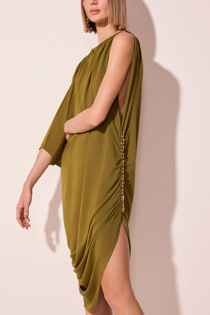green pelican draped midi dress e6567a2979
