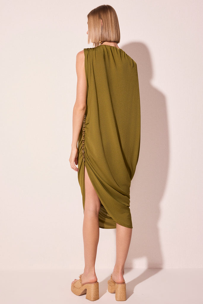 green pelican draped midi dress e6567a2979