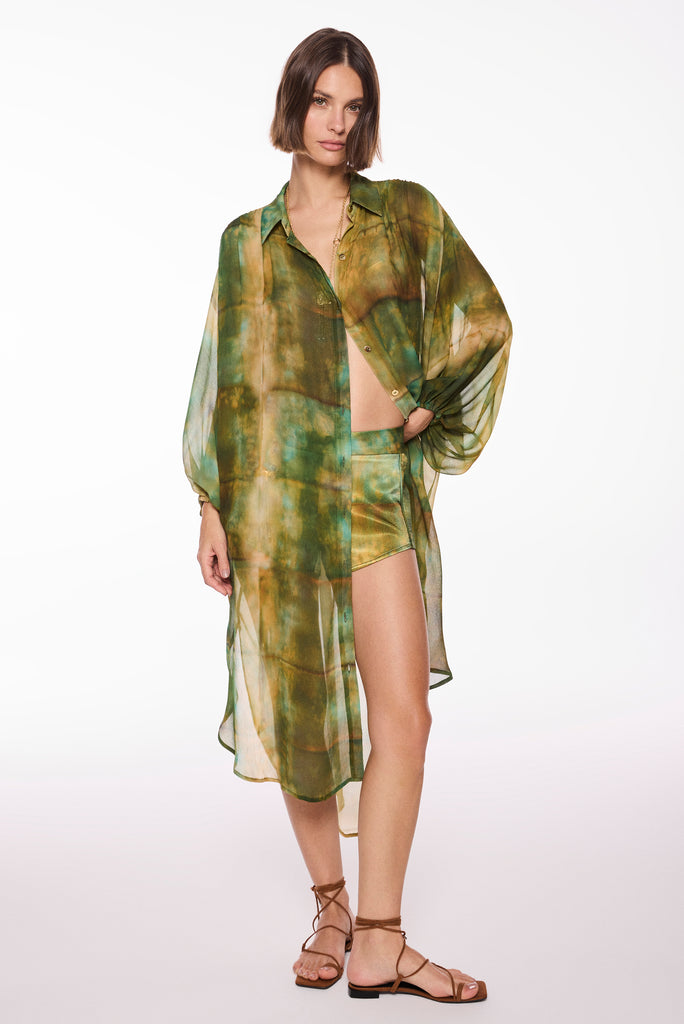 verdigris with puff sleeves midi shirt dress e6589a3009 - Product item main image