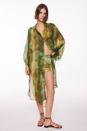 verdigris with puff sleeves midi shirt dress e6589a3009