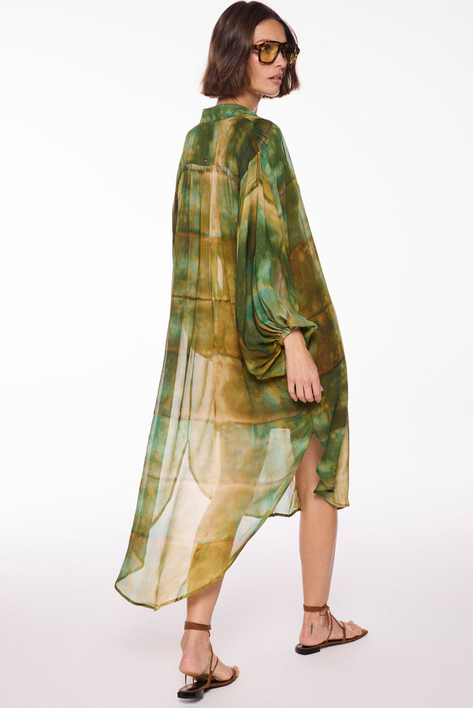 verdigris with puff sleeves midi shirt dress e6589a3009