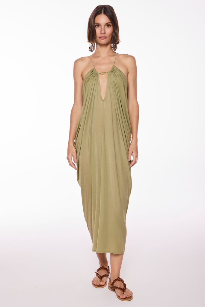 green yarae draped midi dress e6630a2997 - Product item main image