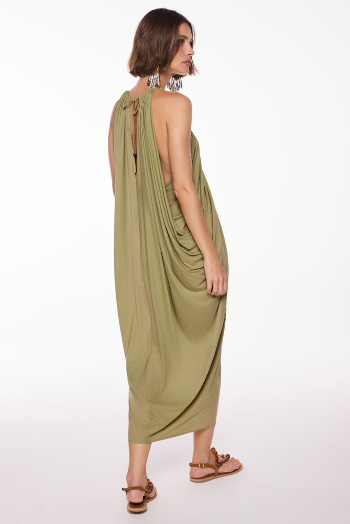 green yarae draped midi dress e6630a2997