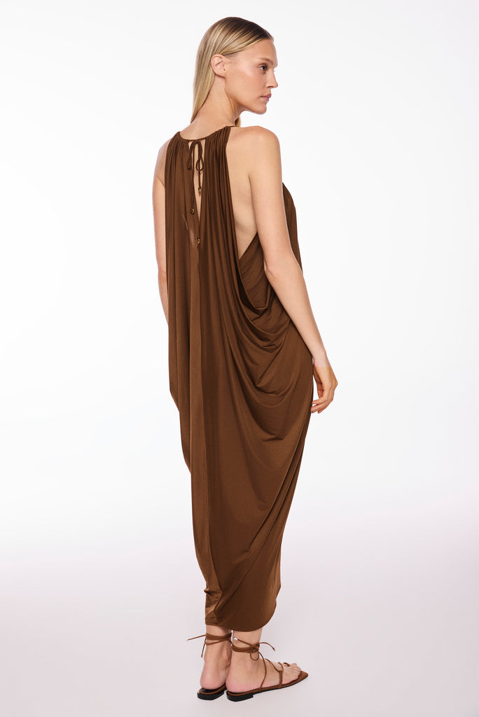 brown amber draped midi dress e6630a3043