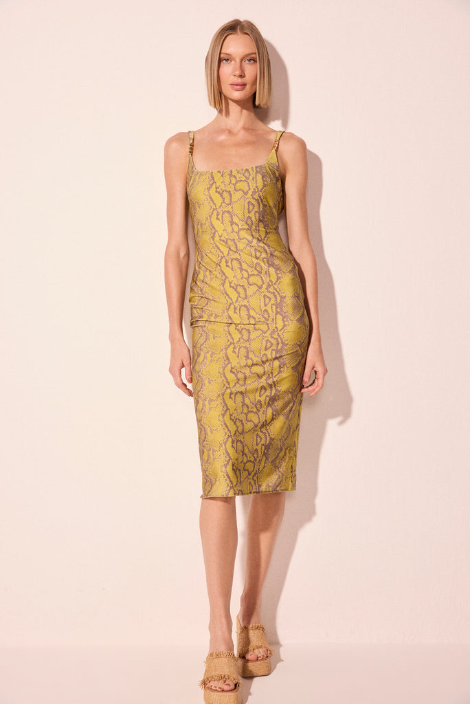 green snake detailed square neckline midi dress e7029a2927
