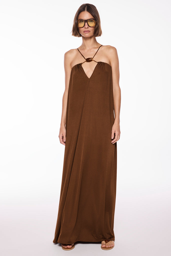 brown amber detailed long dress e7034a3043 - Product item main image