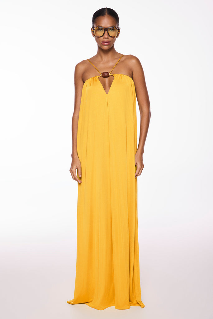 yellow amber detailed long dress e7034a3062