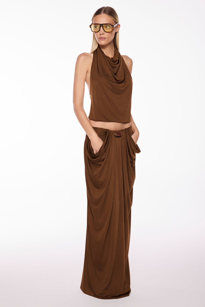 brown amber detailed draped long skirt e7035a3043 - Product item main image
