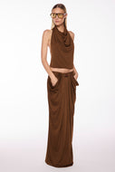 brown amber detailed draped long skirt e7035a3043