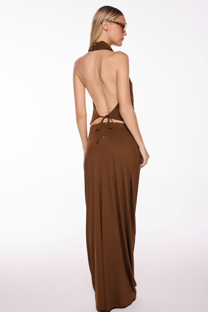 brown amber detailed draped long skirt e7035a3043