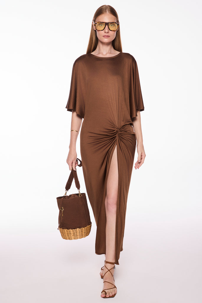 brown amber with slit long dress e7041a3043