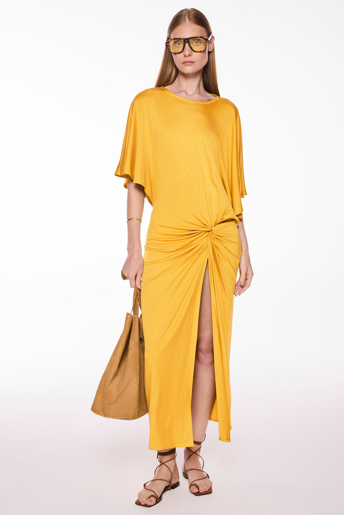 yellow amber with slit long dress e7041a3062
