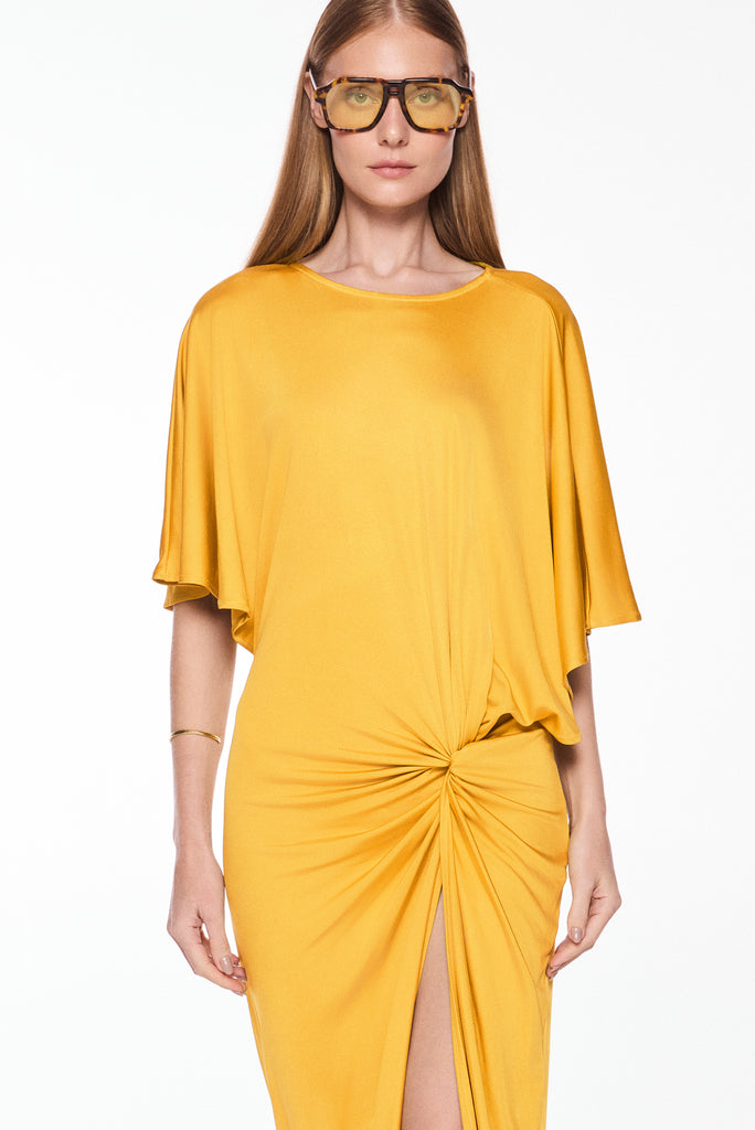 yellow amber with slit long dress e7041a3062