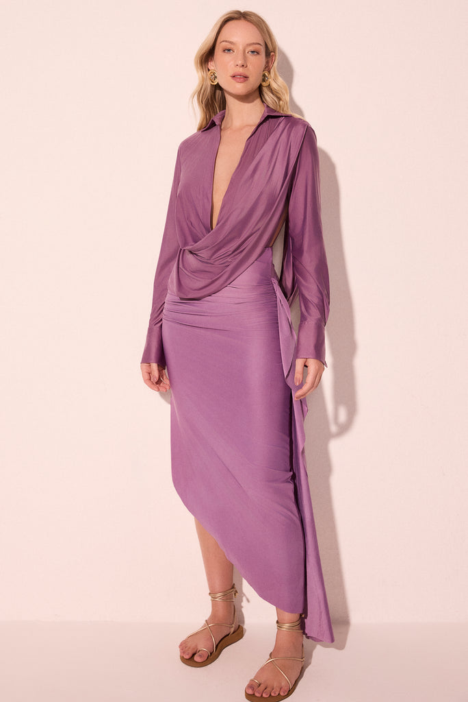 purple bromelia draped long sleeve bodysuit m1290a2905 - Product item main image