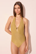 green charm detailed halterneck one piece m1308a2921