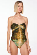 verdigris ruched bandeau one piece m1309a3009