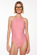 pink paraty trimmed halterneck one piece m1357a2995
