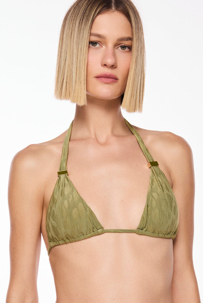 green yarae cris trimmed long triangle bikini top s1780b2997