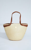 Amber Leather Detailed Straw Tote Bag T476A1747