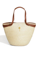 Almond Leather Detailed Straw Tote Bag T476A1873