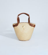 Amber Leather Detailed Mini Straw Tote Bag T477A1747