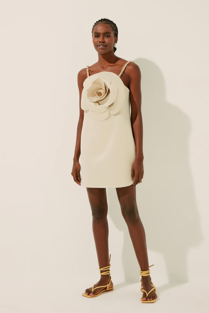 gua de Coco | Floral Shine Short Dress With Flower E4201A1353 Golden / XS gua de Coco | Floral Shine Short Dress With Flower E4201A1353 Golden / XS