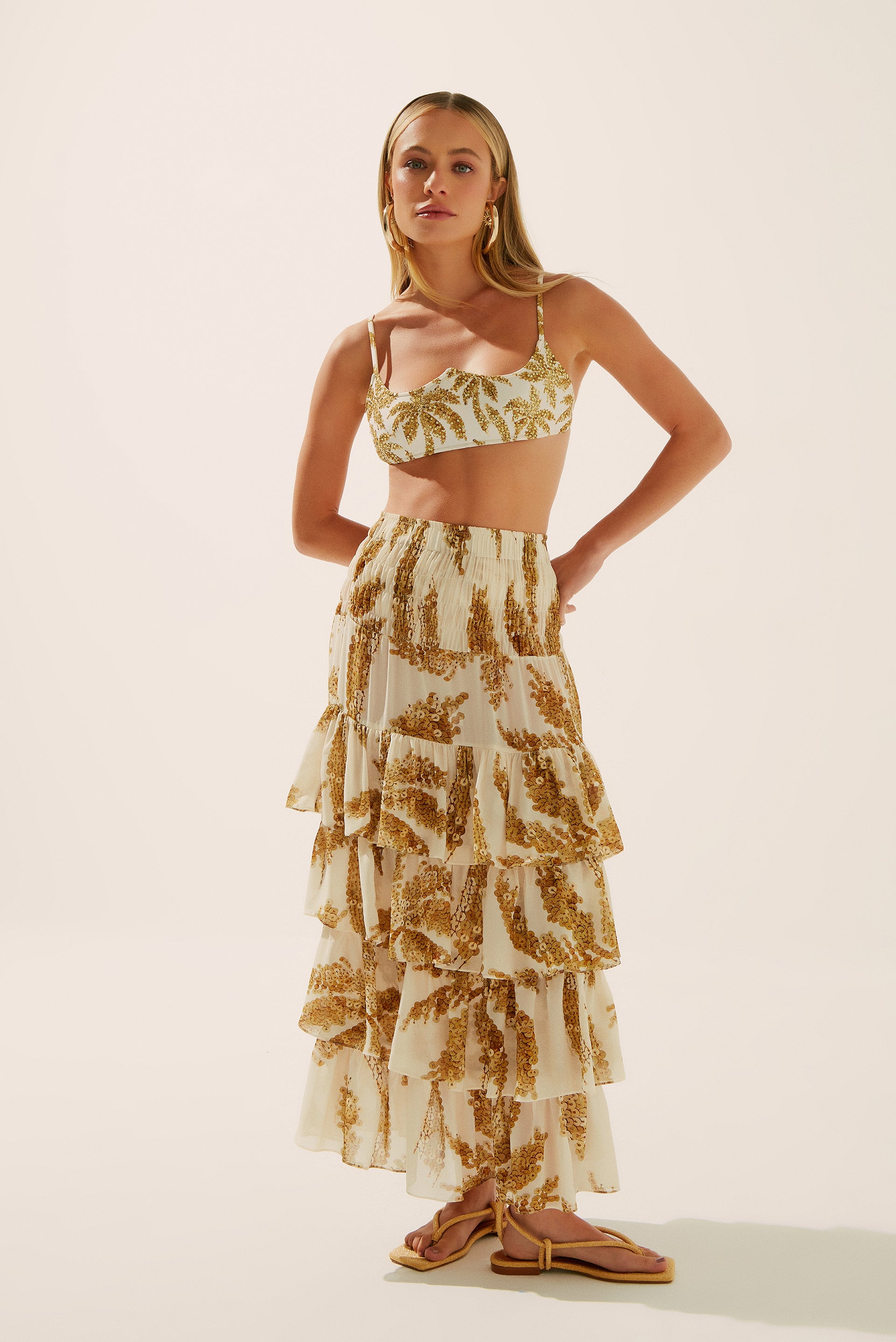 Sequins Palm Midi Skirt With Ruffles E4279A1397 - Product item main image